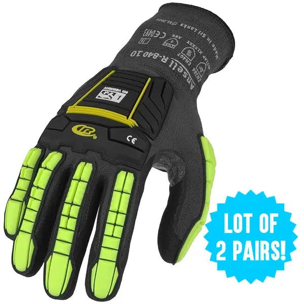 2 Pairs - Ansell Unisex Ringer R-840 Impact Gloves Pair Size 10 Ansell